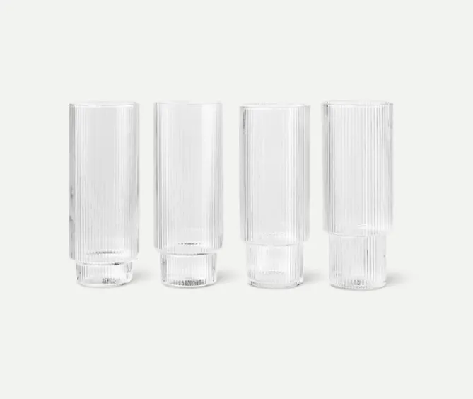 Ferm Living Ripple -Long Drink glass 4pk- Til Det Dekkede Bordet