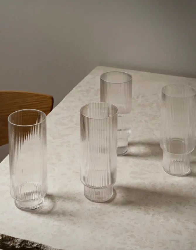 Ferm Living Ripple -Long Drink glass 4pk- Til Det Dekkede Bordet